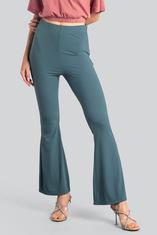 Women's Supper Stretch Zip Details Flare Leggings