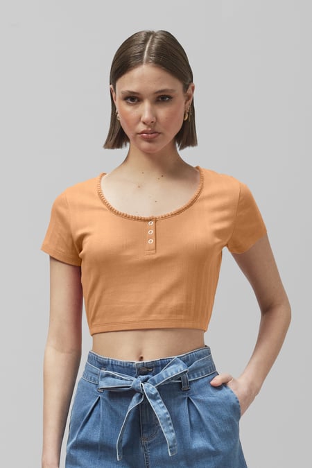 White Snap Button Details Crop Tank Top