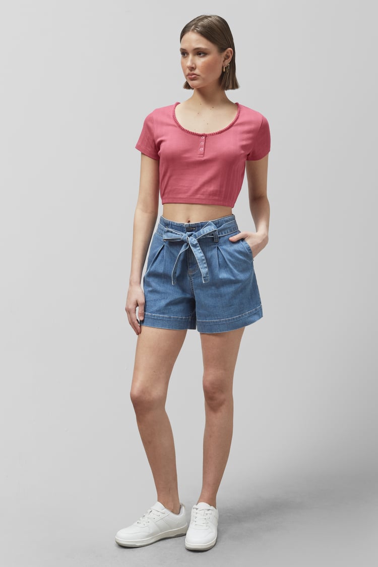 Snap Button Details Crop Tank Top