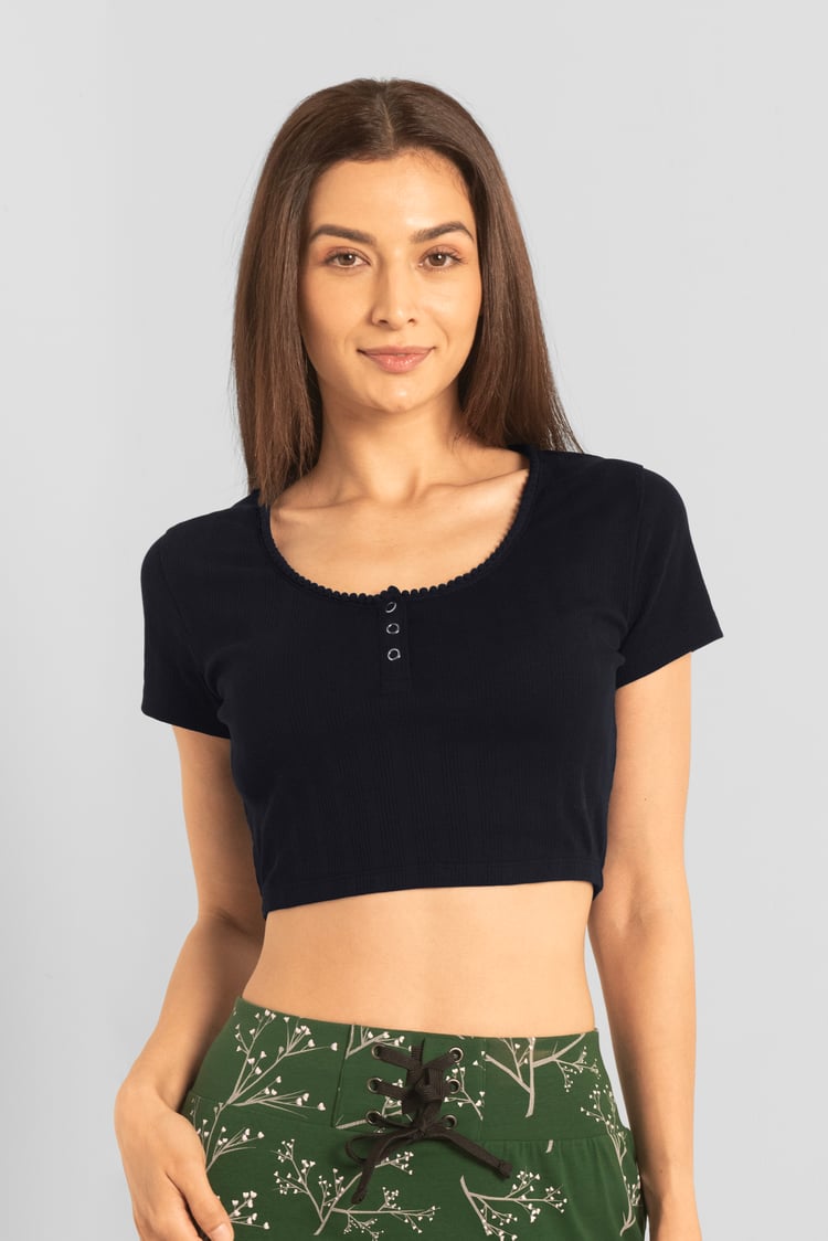 Snap Button Details Crop Tank Top