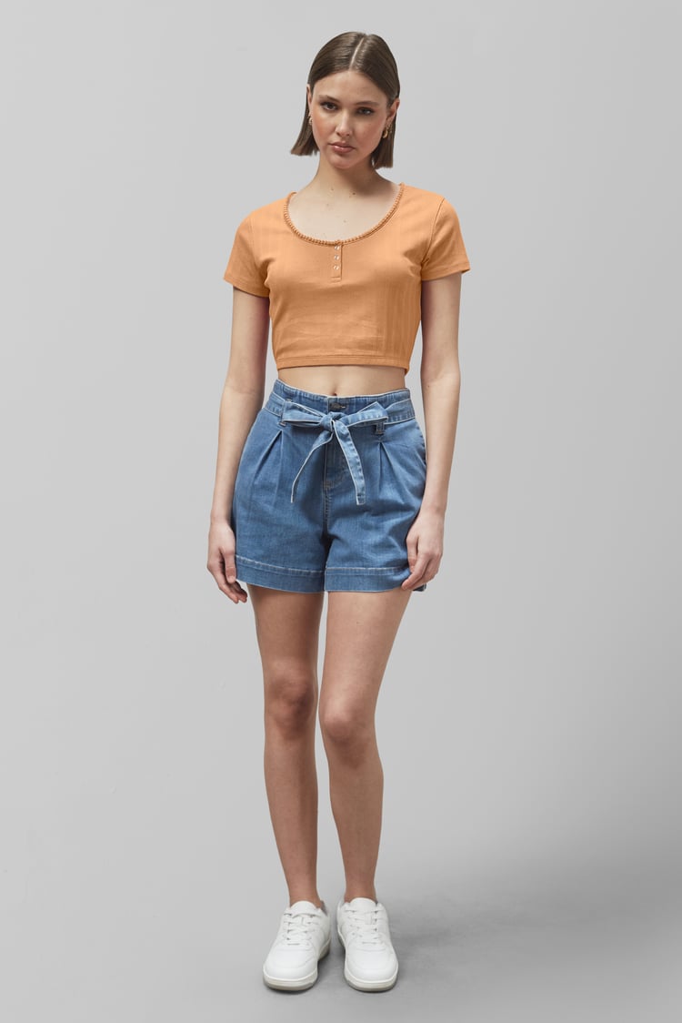 Snap Button Details Crop Tank Top