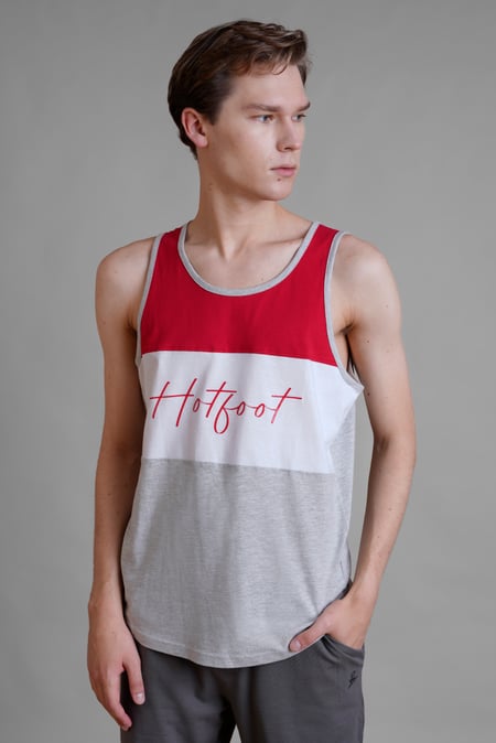 Red/White/Grey Colour Block Hot Foot Printed Vest
