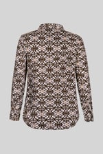 Ornate Print Tie-Neck Shirt With Zip Front