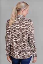 Ornate Print Tie-Neck Shirt With Zip Front