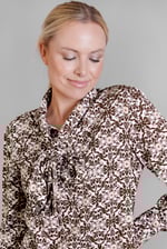 Ornate Print Tie-Neck Shirt With Zip Front