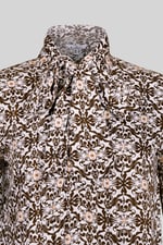 Ornate Print Tie-Neck Shirt With Zip Front