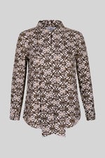 Ornate Print Tie-Neck Shirt With Zip Front