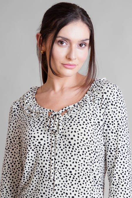 Women's Cream Polka Dot  Prints  Frill Neck Jersey Blouse