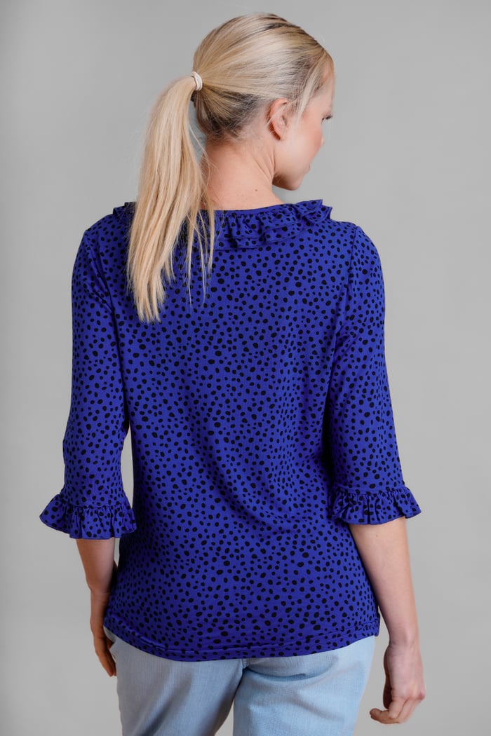 Women's Polka Dot  Prints  Frill Neck Jersey Blouse