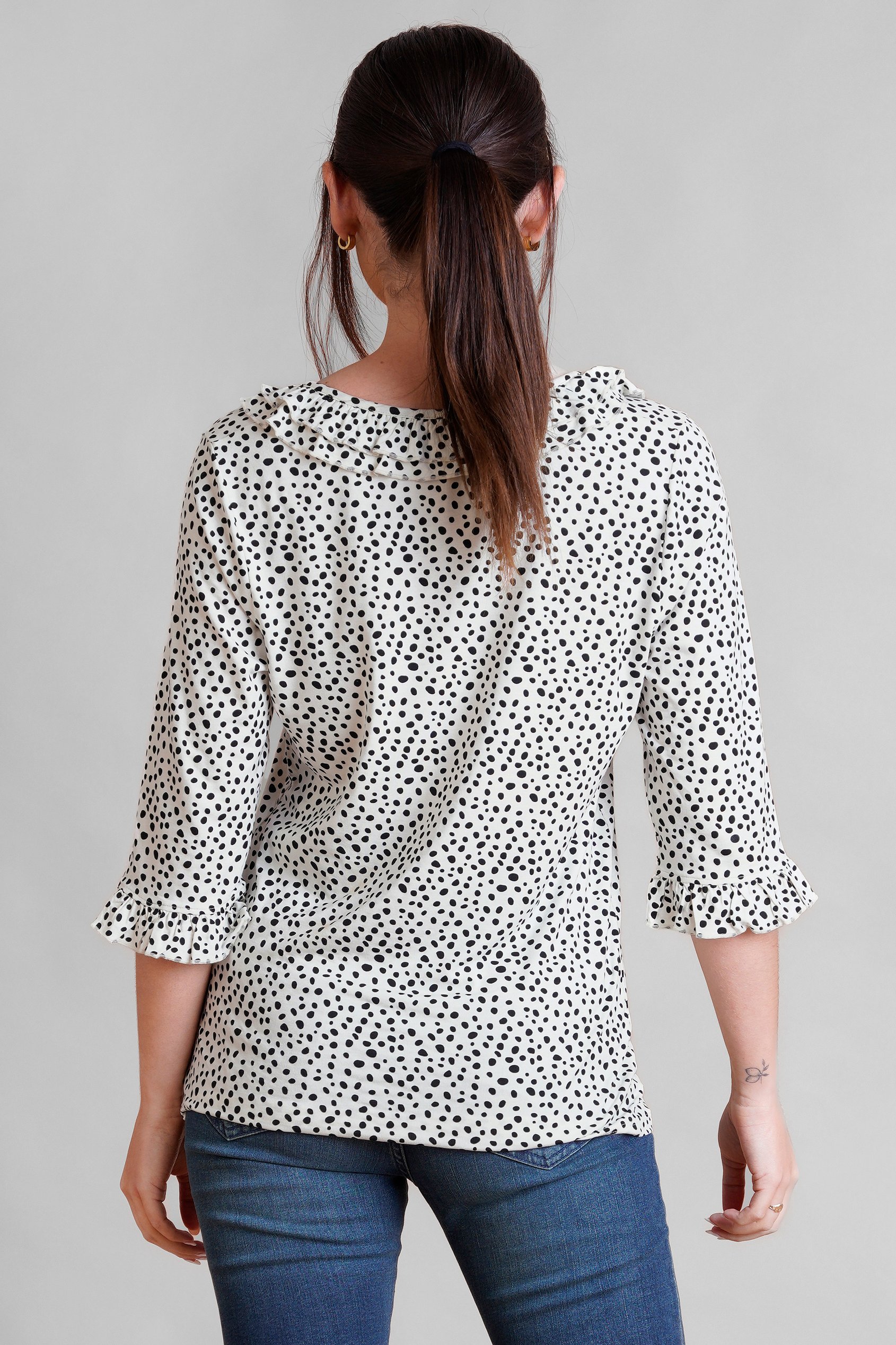 Women's Polka Dot  Prints  Frill Neck Jersey Blouse
