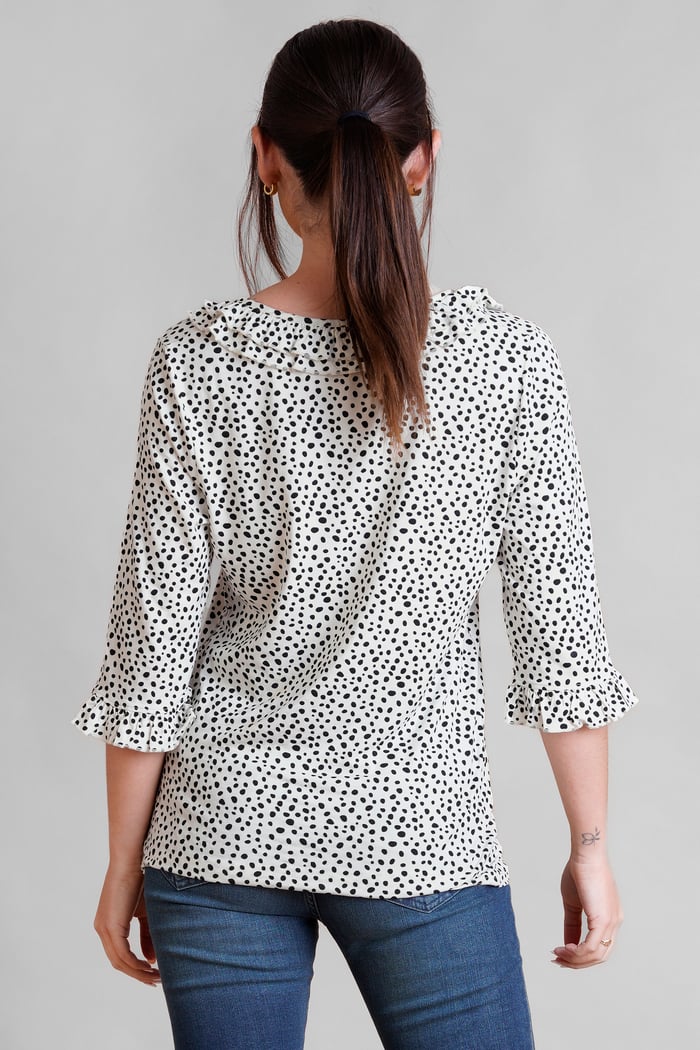 Women's Polka Dot  Prints  Frill Neck Jersey Blouse