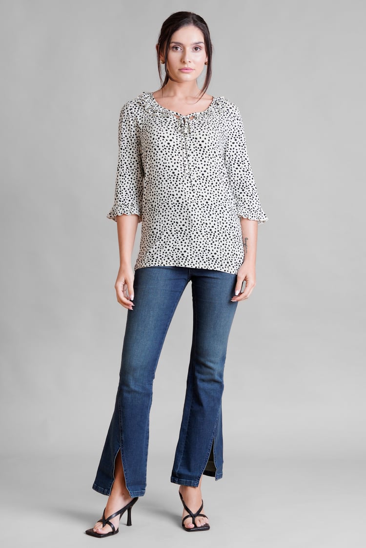 Women's Polka Dot  Prints  Frill Neck Jersey Blouse