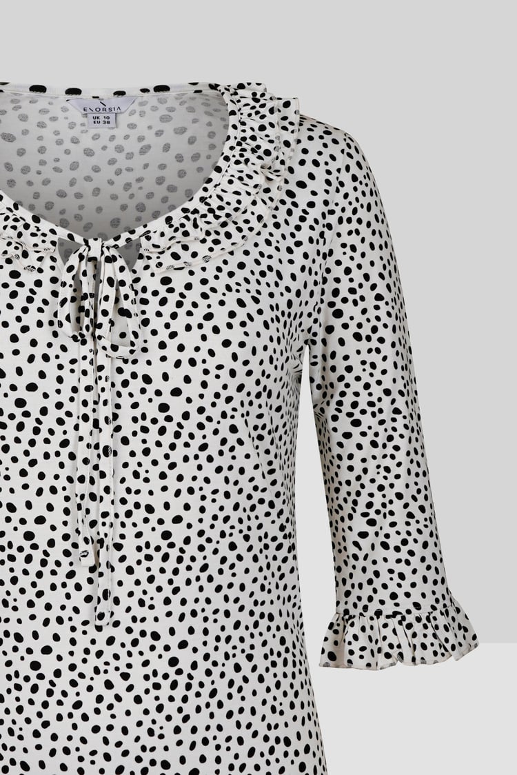 Women's Polka Dot  Prints  Frill Neck Jersey Blouse