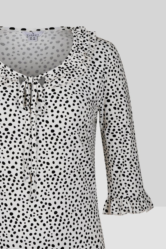 Women's Polka Dot  Prints  Frill Neck Jersey Blouse