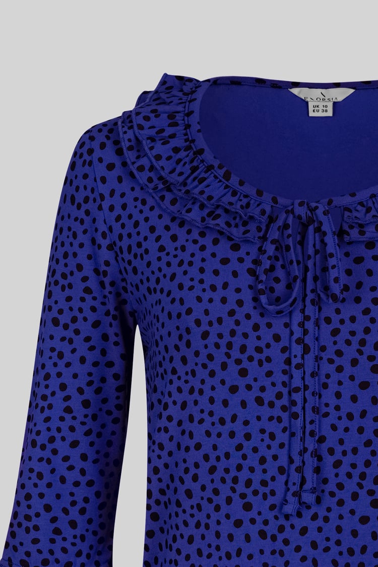 Women's Polka Dot  Prints  Frill Neck Jersey Blouse