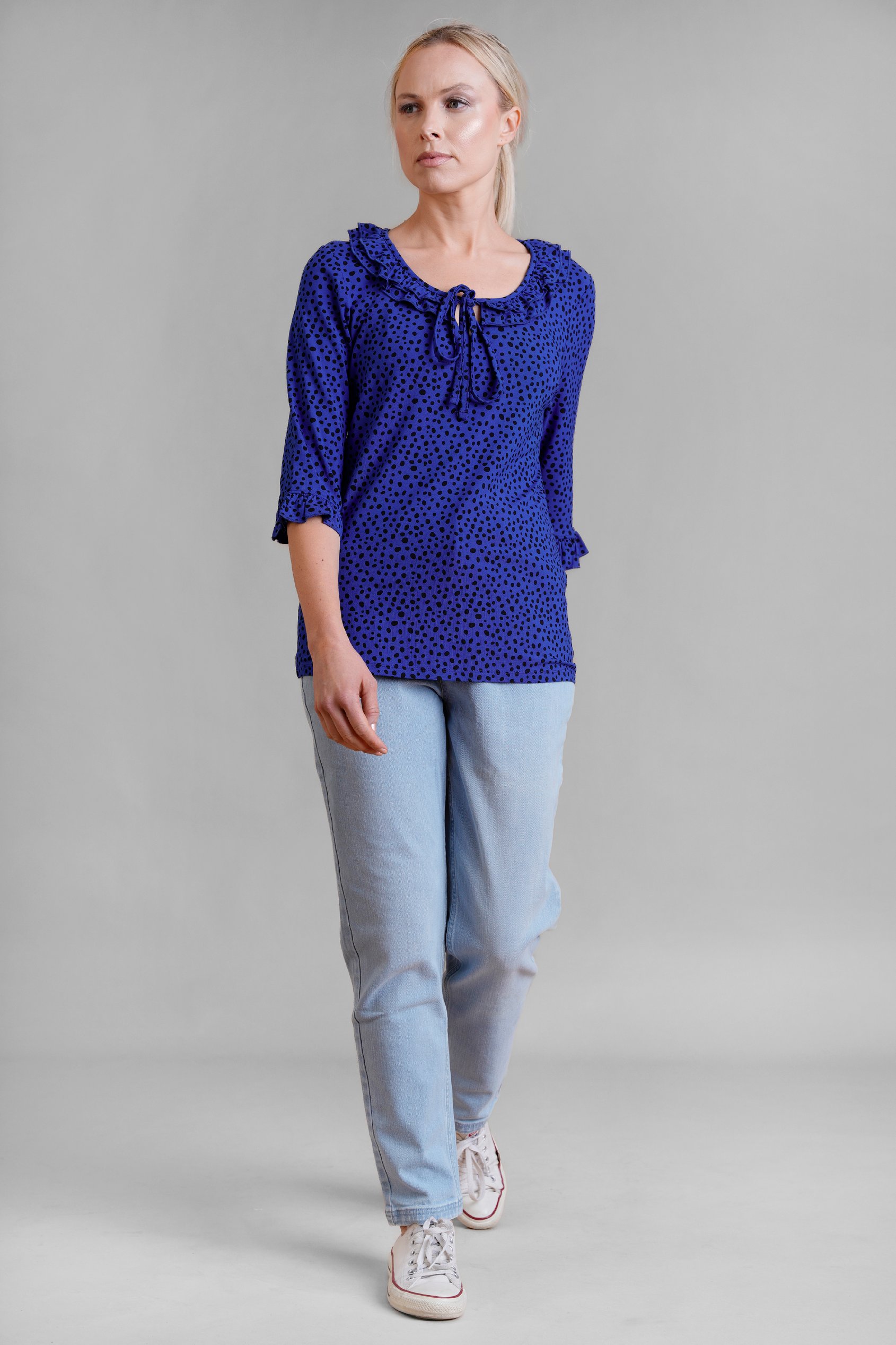 Women's Polka Dot  Prints  Frill Neck Jersey Blouse