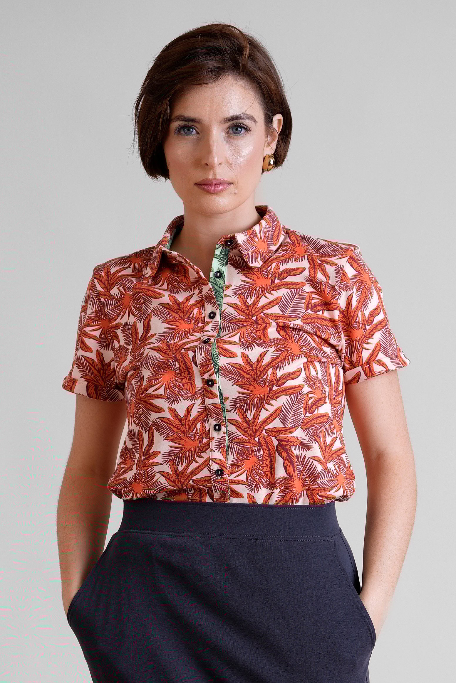 Leaf Printed Semi Crop Shirts