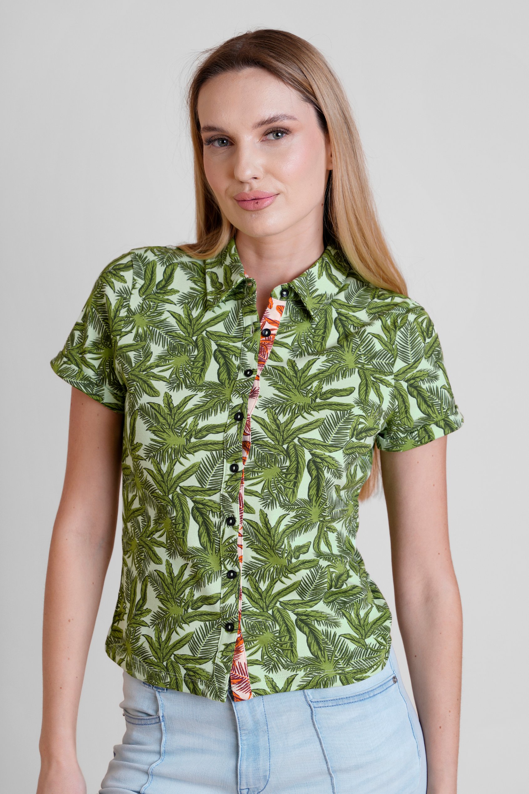 Leaf Printed Semi Crop Shirts