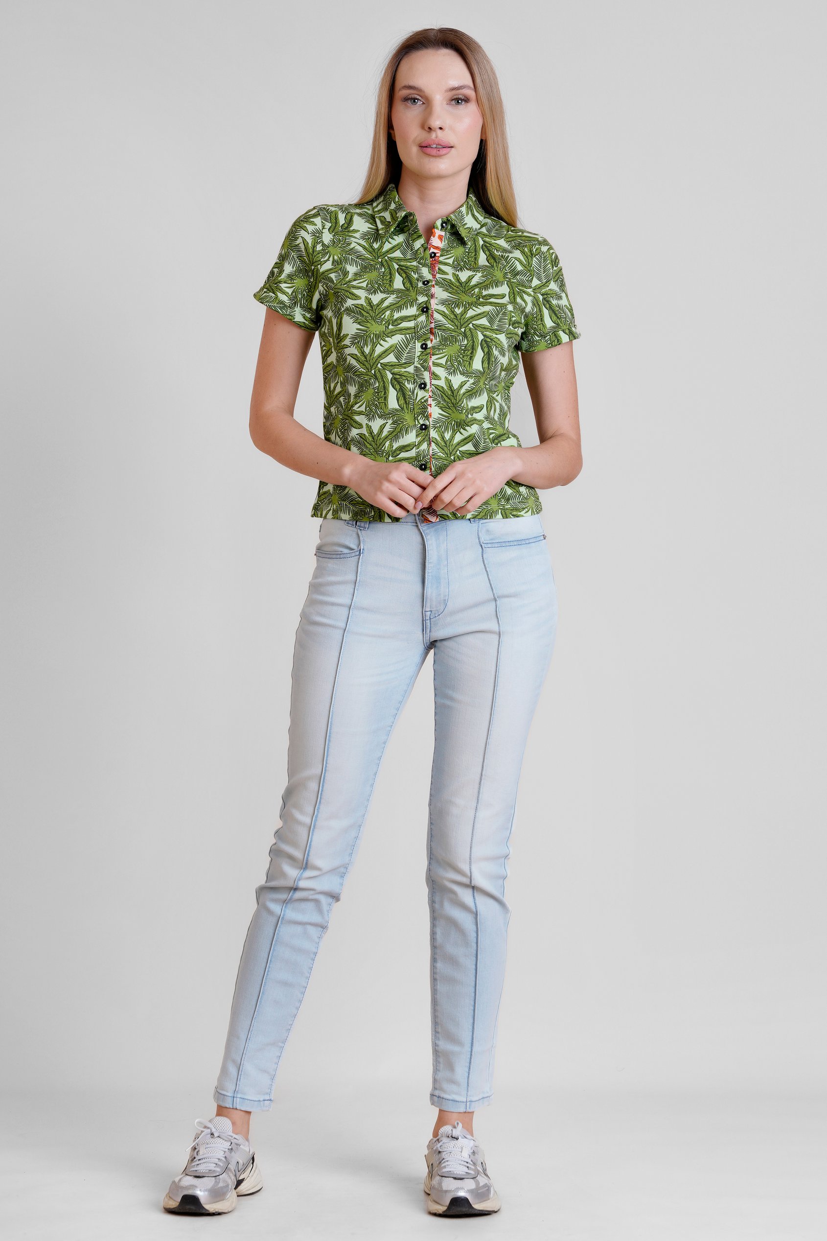 Leaf Printed Semi Crop Shirts