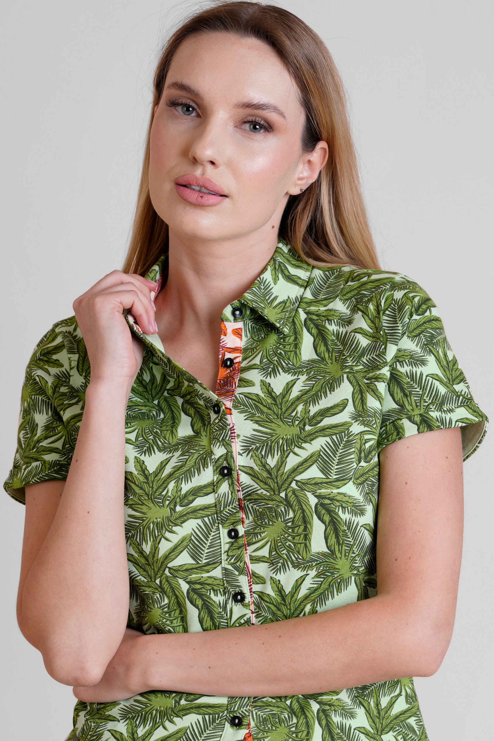 Leaf Printed Semi Crop Shirts