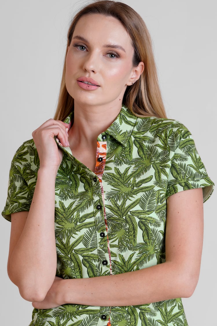 Leaf Printed Semi Crop Shirts