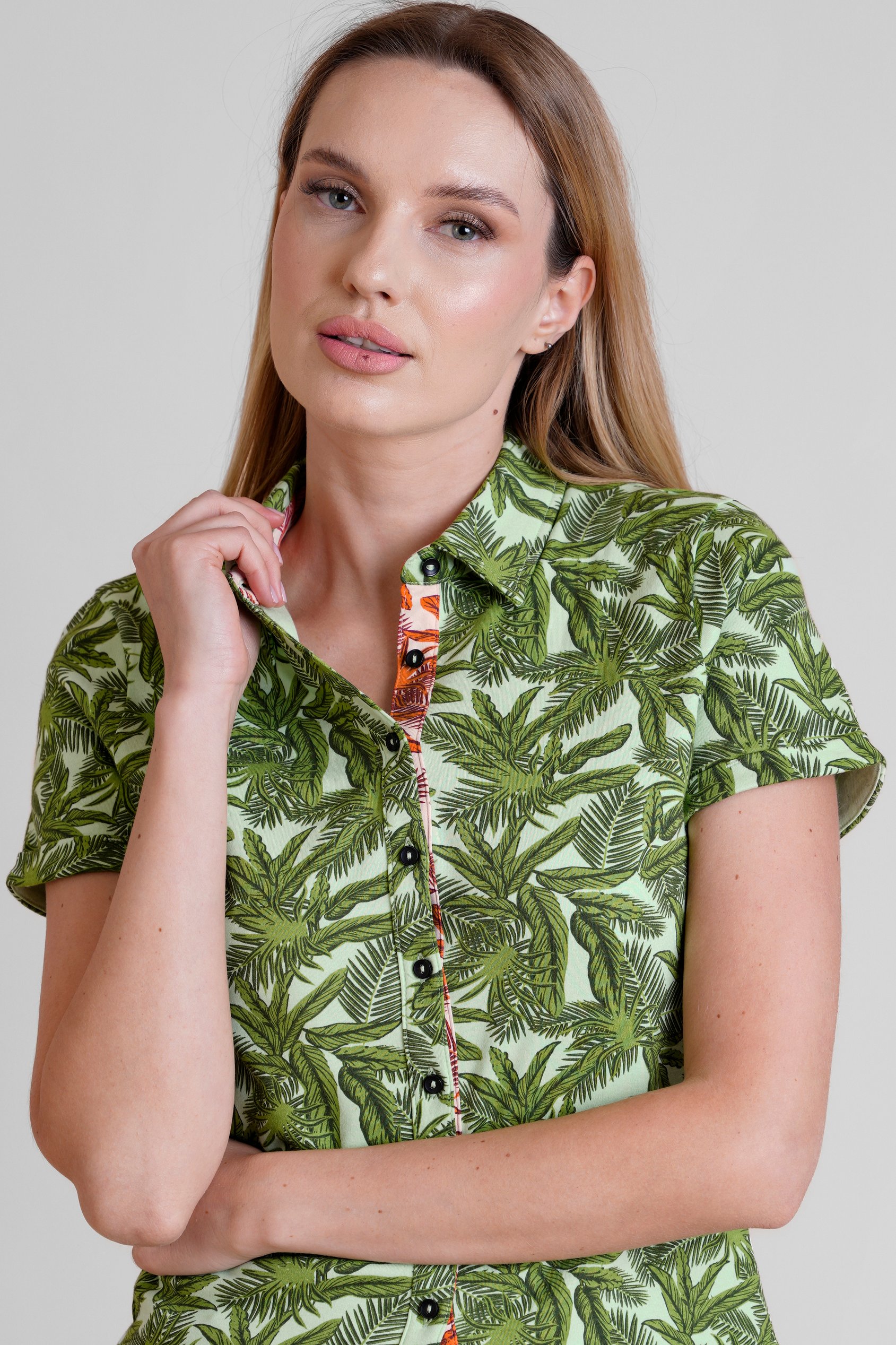 Leaf Printed Semi Crop Shirts