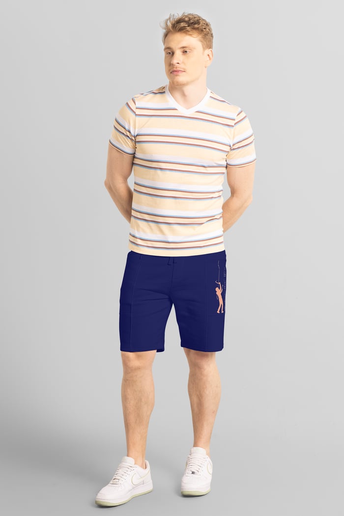 Mens Brush Back Fleece Printed Shorts