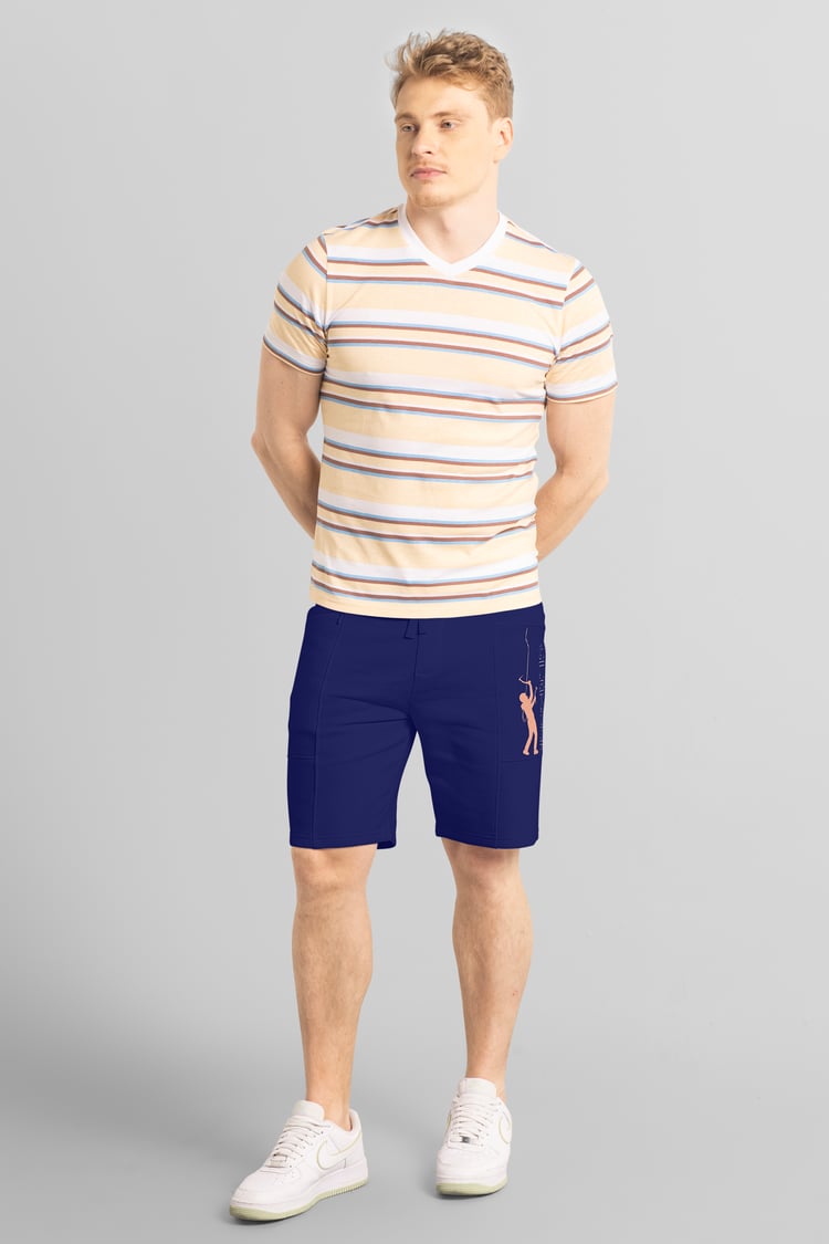 Mens Brush Back Fleece Printed Shorts