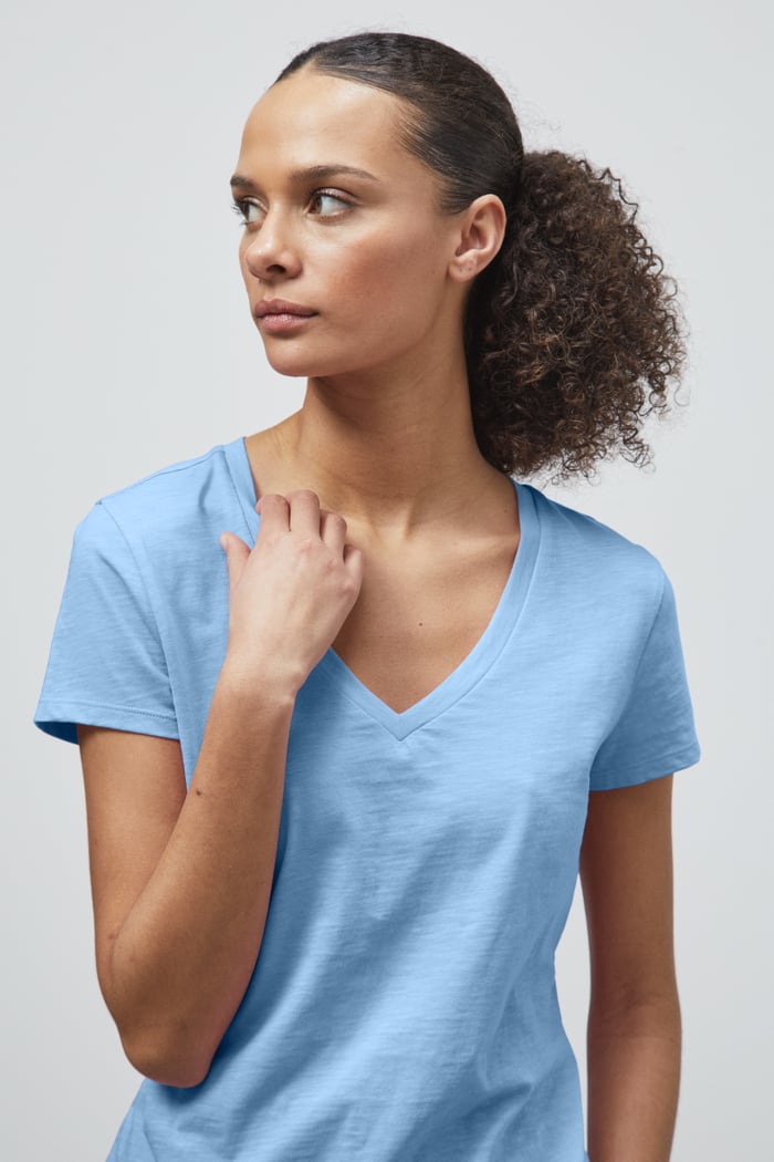 V-Neck Short Sleeve Slub T-Shirt