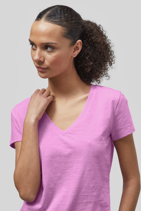 Pink V-Neck Short Sleeve Slub T-Shirt