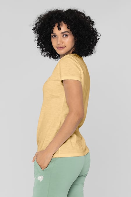 Yellow V-Neck Short Sleeve Slub T-Shirt
