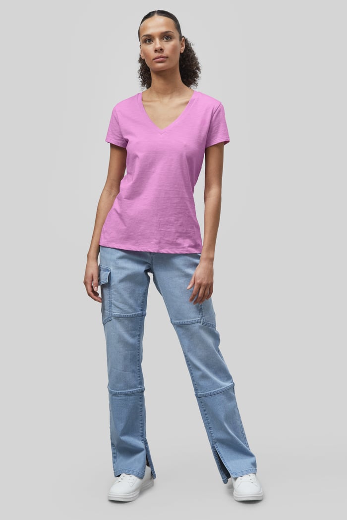 V-Neck Short Sleeve Slub T-Shirt