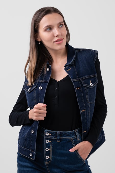 Womens Sleeveless Button Up Denim Jacket