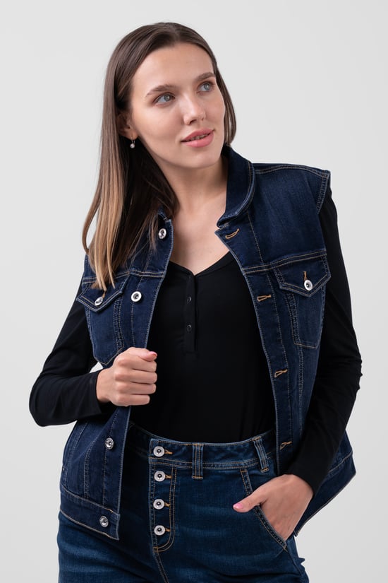 Womens Sleeveless Button Up Denim Jacket