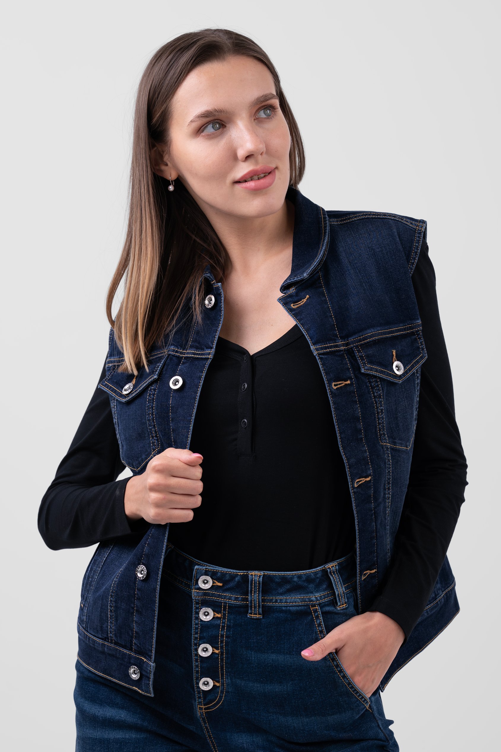 Womens Sleeveless Button Up Denim Jacket