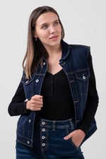 Womens Sleeveless Button Up Denim Jacket
