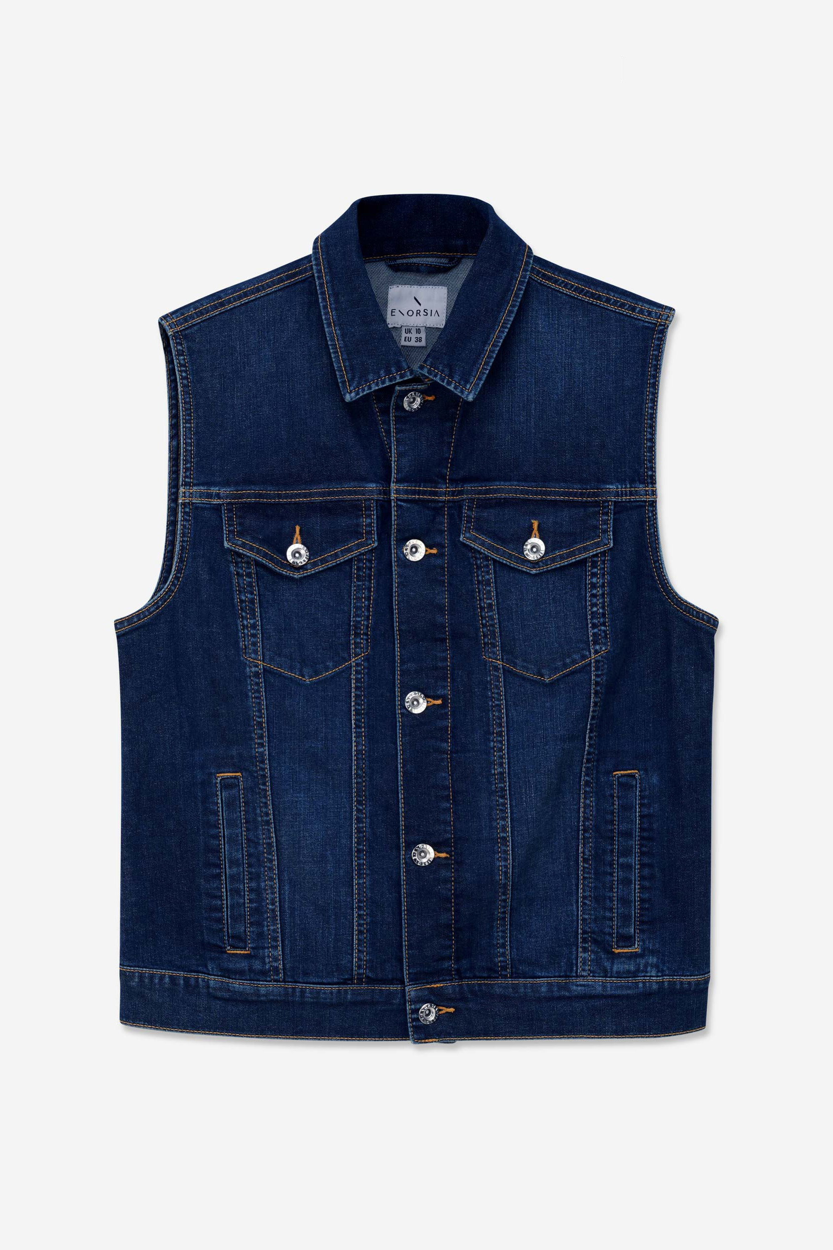 Womens Sleeveless Button Up Denim Jacket