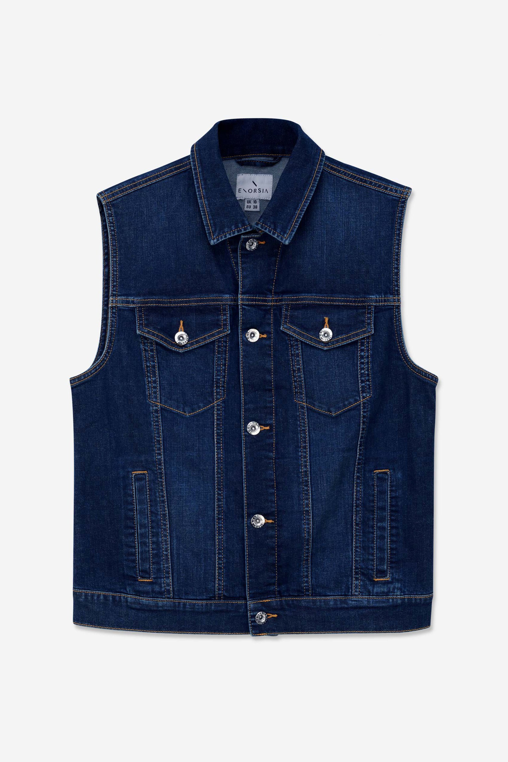 Womens Sleeveless Button Up Denim Jacket