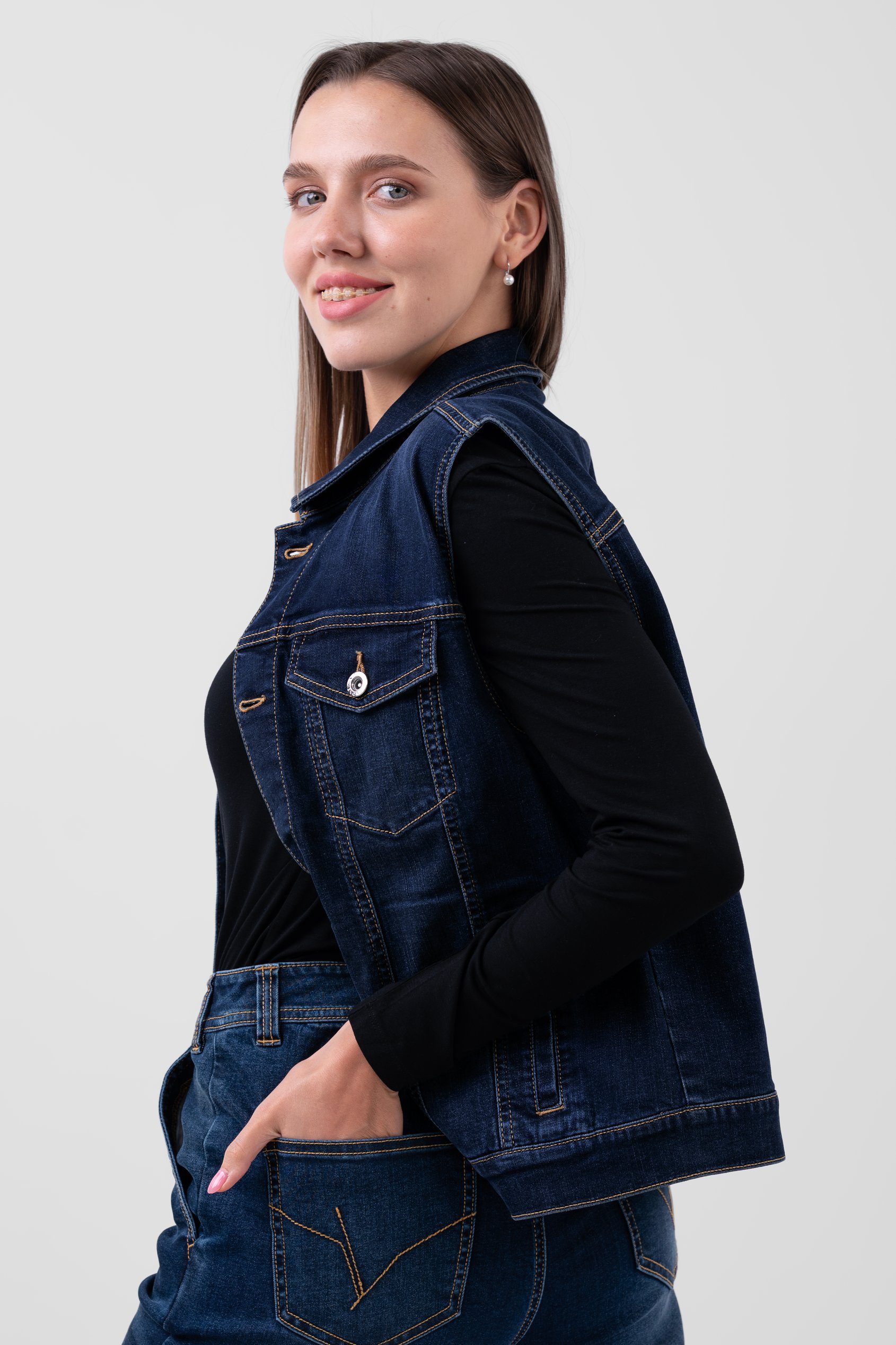 Womens Sleeveless Button Up Denim Jacket