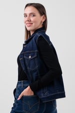 Womens Sleeveless Button Up Denim Jacket