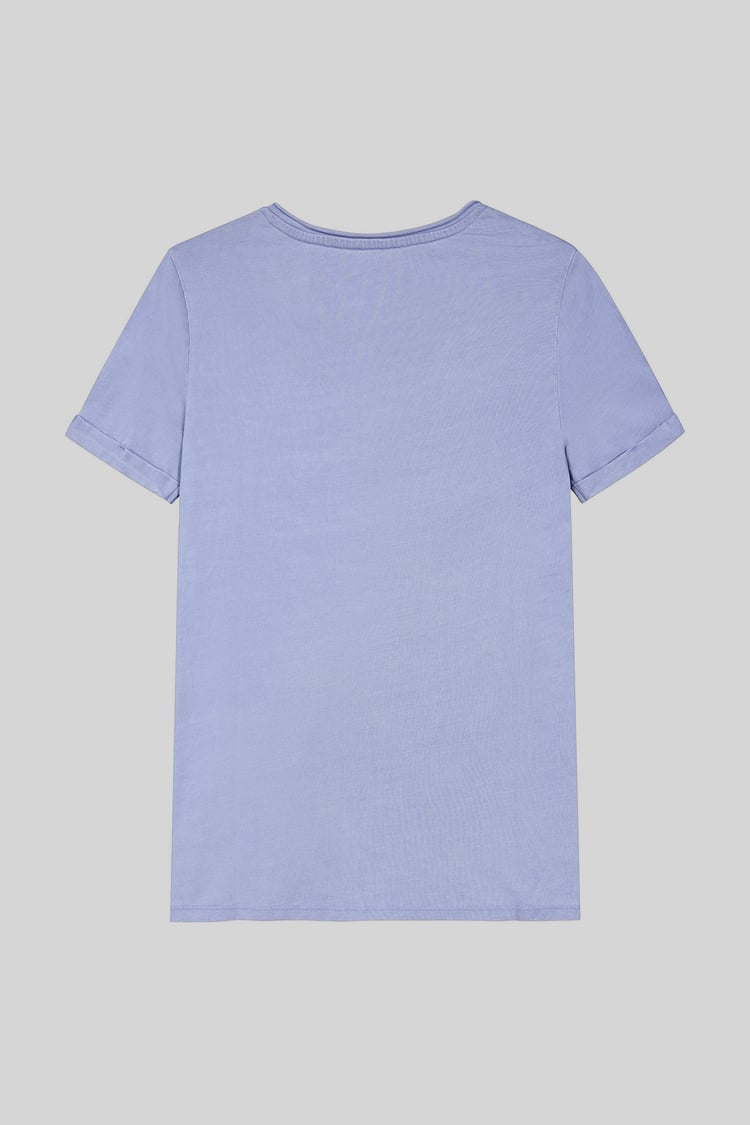 Indigo Washed Embroidered V-Neck T-shirt
