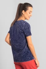 Indigo Washed Embroidered V-Neck T-shirt