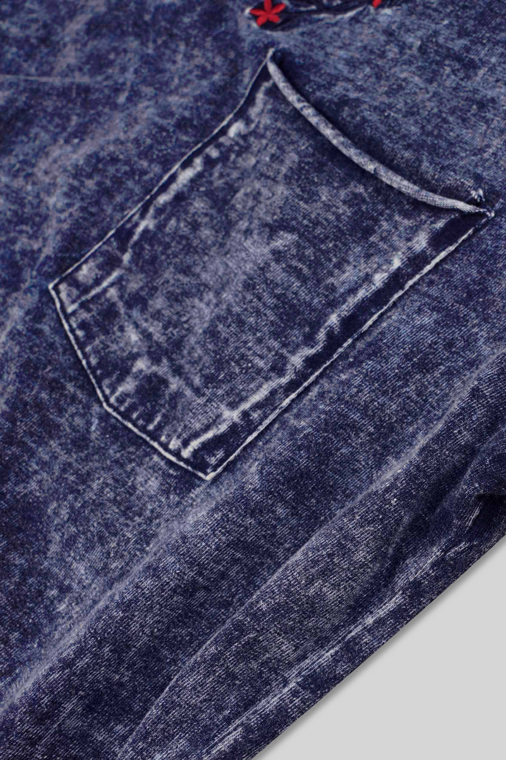 Indigo Washed Embroidered V-Neck T-shirt