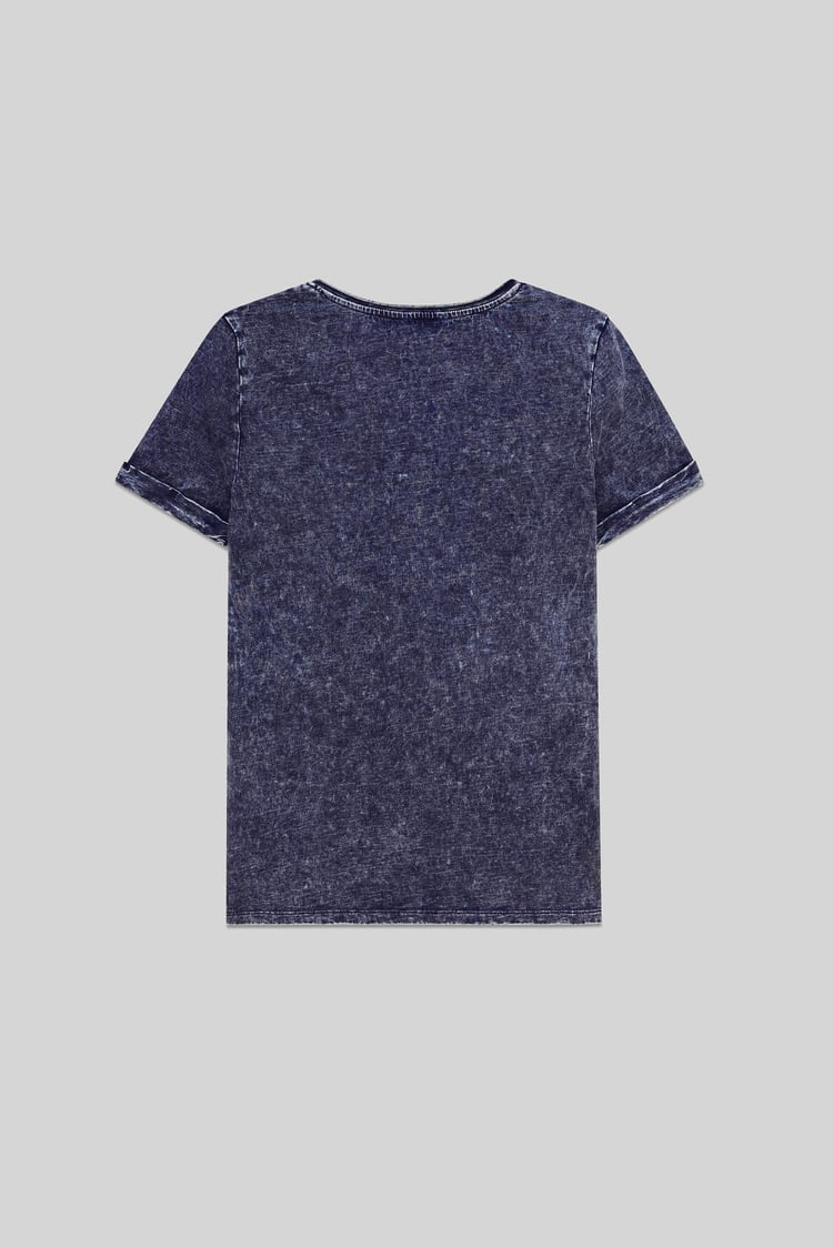 Indigo Washed Embroidered V-Neck T-shirt