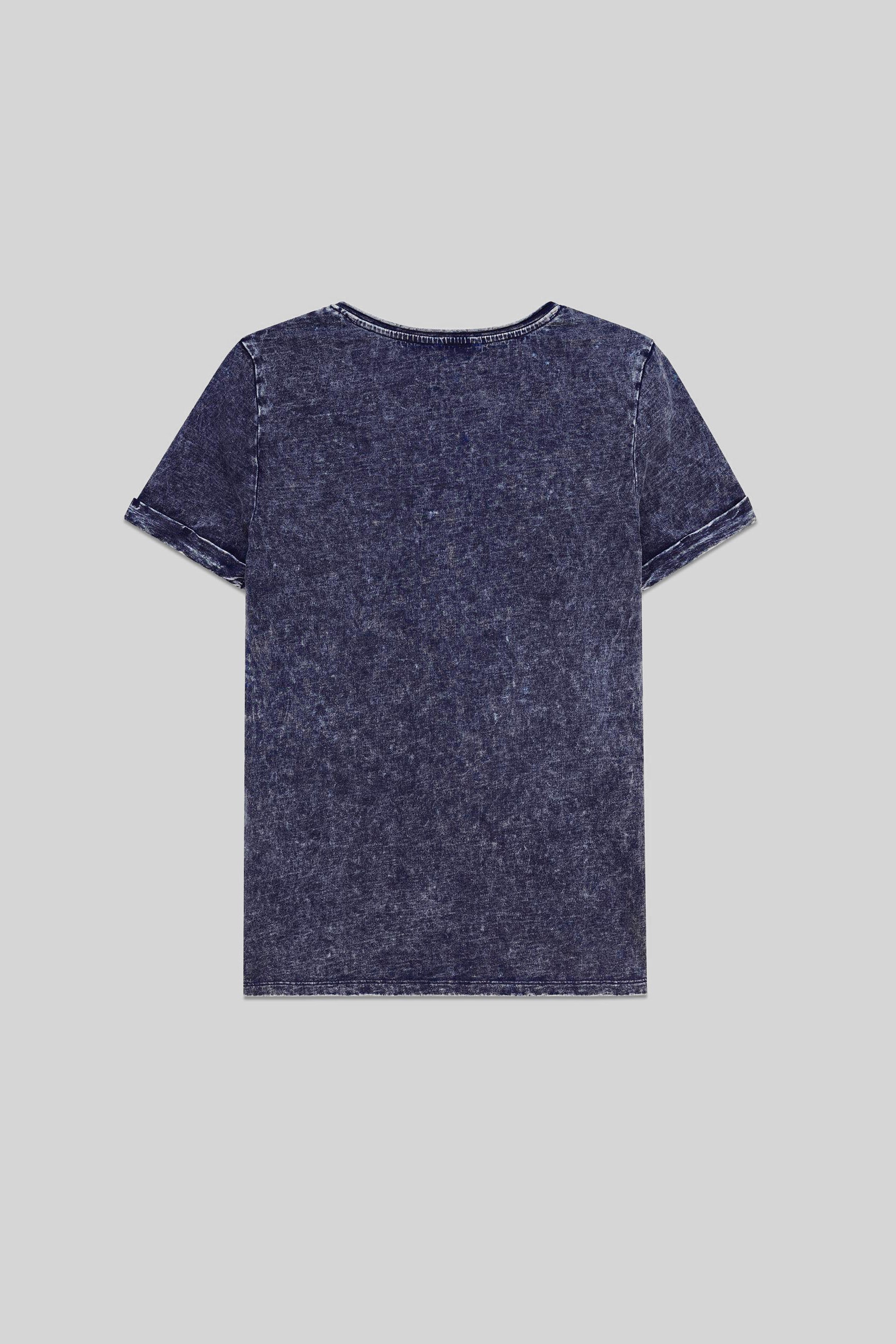 Indigo Washed Embroidered V-Neck T-shirt