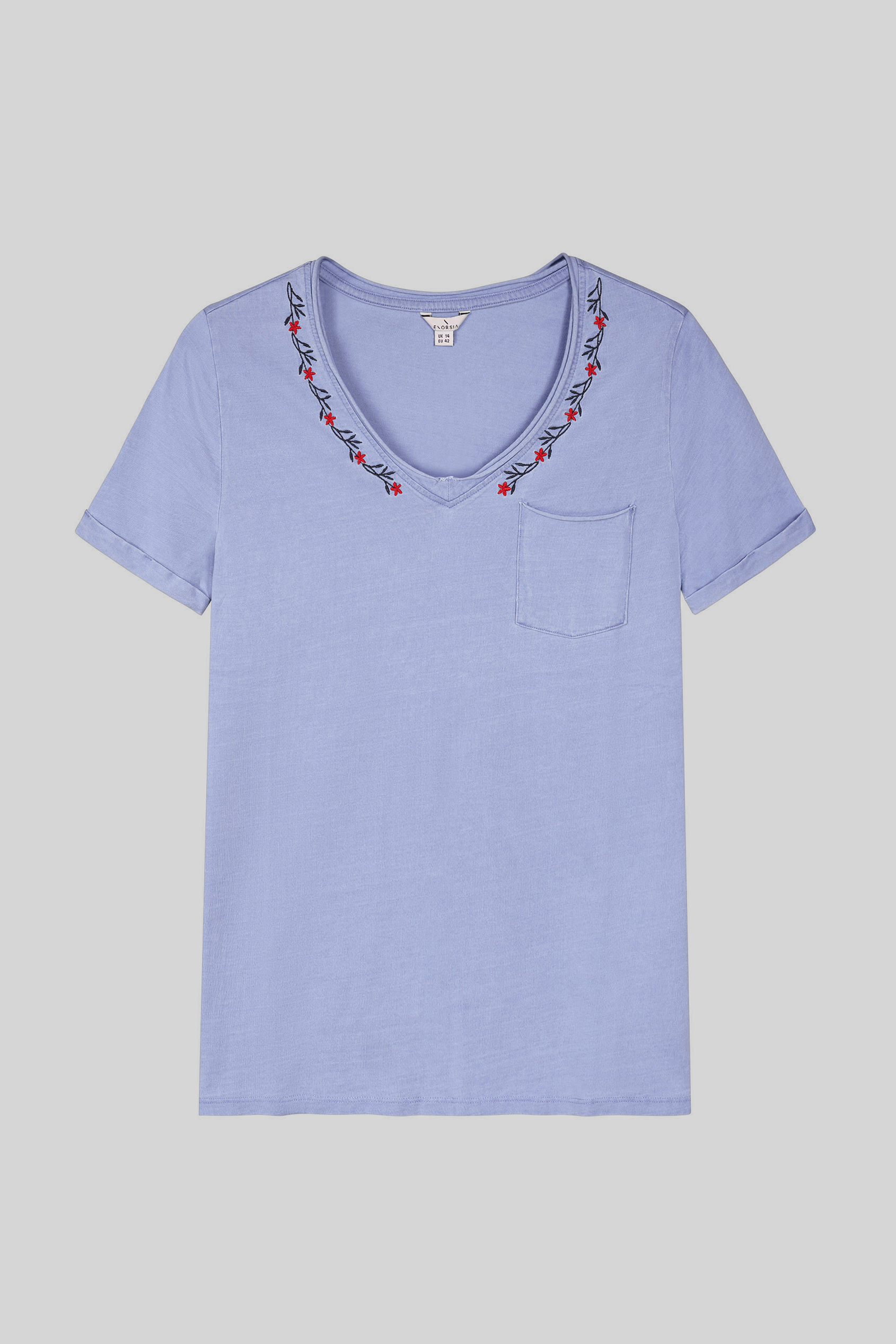 Indigo Washed Embroidered V-Neck T-shirt