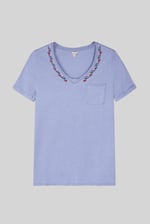 Indigo Washed Embroidered V-Neck T-shirt