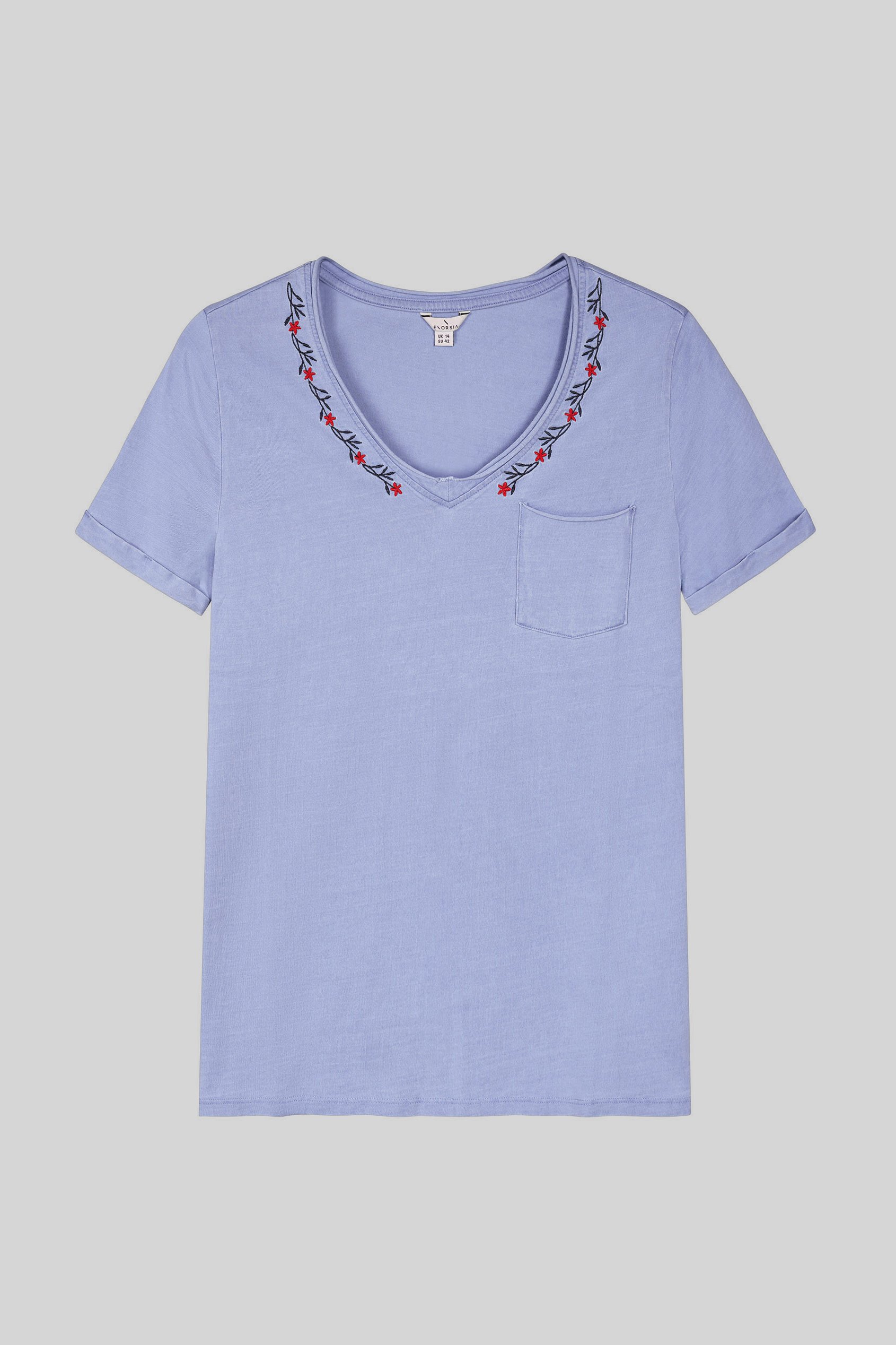 Indigo Washed Embroidered V-Neck T-shirt