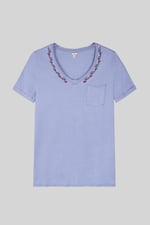 Indigo Washed Embroidered V-Neck T-shirt