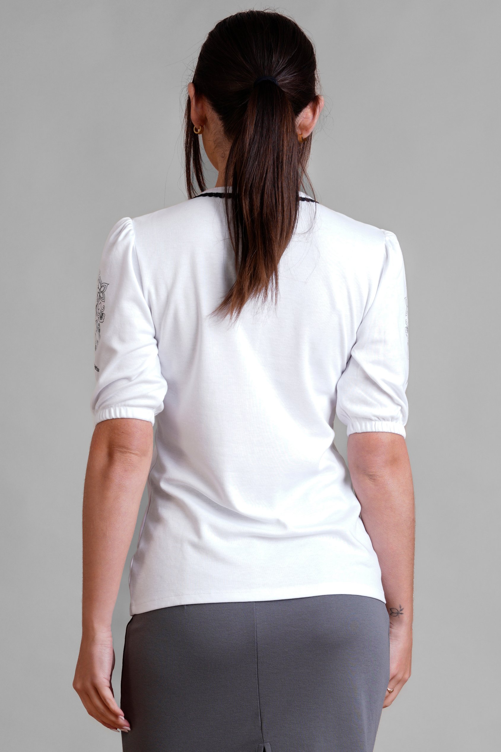 Lace Trimmed Puff Sleeve Tops